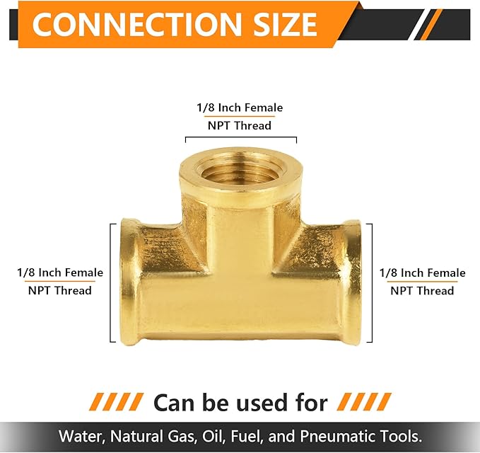 50-PCs HeSun Brass Pipe Fitting, 1/8" x 1/8" x 1/8" NPT Female Thread Tee