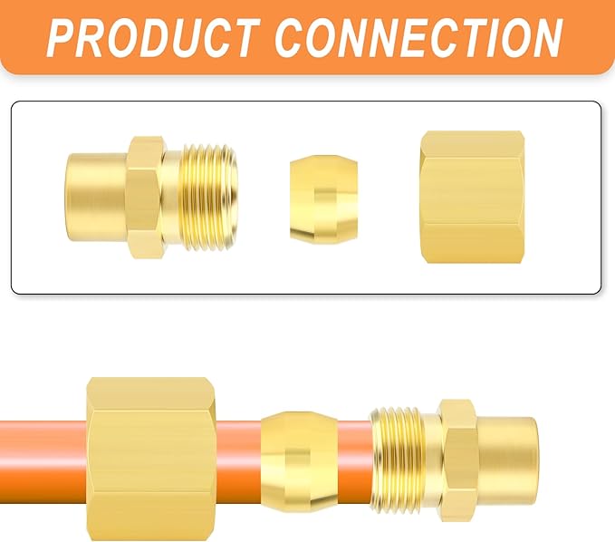 GASHER 5PCS Brass Compression Union Tube Pipe Fitting Connector, 1/2" Tube OD x 1/4" NPT Female Connector