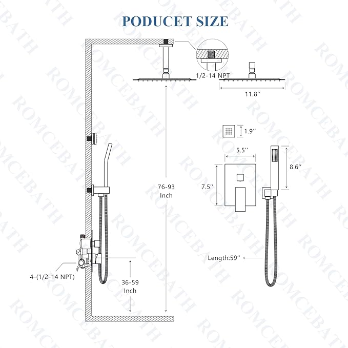 Rain Shower System With Complete 6 Pcs Body Sprays Jets And Pressured Balance Rough-in Valve,12Inch Rainfall Shower Head And Handheld, Modern Matte Black Ceiling Mount Shower Faucets Sets