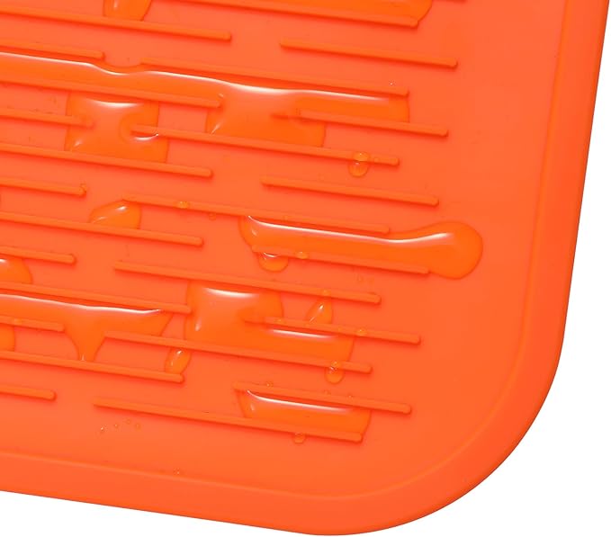 Silicone Dish Drying Mat for Multiple Usage,Easy clean,Eco-friendly,Heat-resistant Silicone Mat for Kitchen Counter or Sink,Refrigerator or Drawer Liner Orange 5XL 36inches x 18inches
