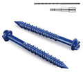 100Pcs 1/4 x 3-1/4 Inch Concrete Screws Anchor with Drill Bit, Blue Hex Head Masonry Brick Stucco Cement Block Screws, Diamond Point