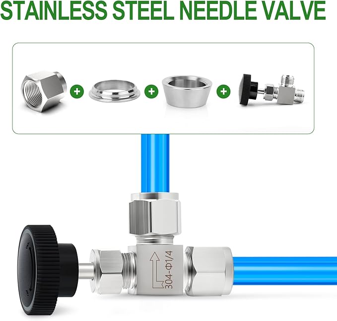 TAISHER 1PCS 304 Stainless Steel Compression Tube Square 90 Degree Needle Valve 1/4"" Tube OD x 1/4"" Tube OD For Flow Control Water Gas Oil, Silver