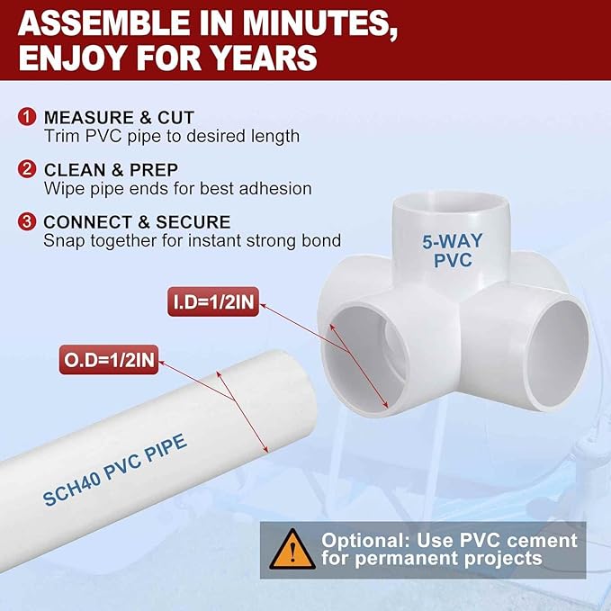 20Pcs 1/2" Elbow PVC Fitting, SCH40 5-Way Cross Furniture Grade PVC Pipe Fitting, DIY Corner Elbow Connector for Building Furniture, Greenhouse Frame Connection, Socket x Socket