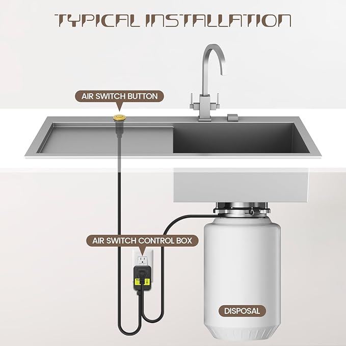 Garbage Disposal Air Switch Kit Sink Top Waste Disposal Long Stainless Steel Golden Polished On/Off Air Button Food and Waste Disposals Part by Etoolcity, UL Listed LF40-C063