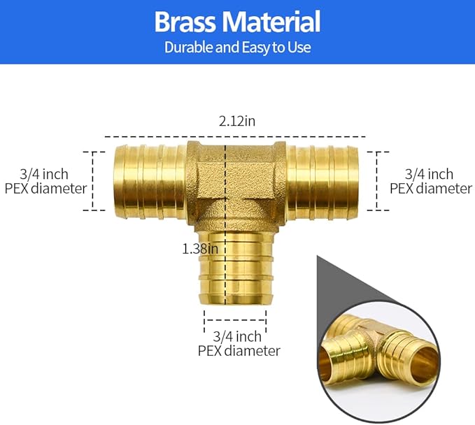 15pcs 3/4" PEX Fittings, Elbow TEE Straight Couplings Set, PEX Brass Crimp Fitting Combo with Tees, Elbows, Straights