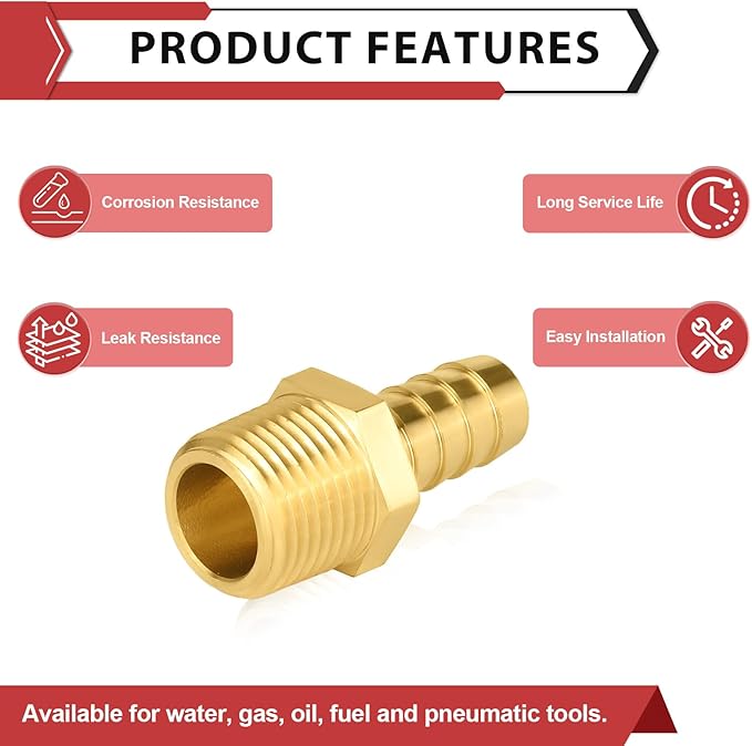 (Pack of 30) EFIELD Brass Hose Barb Fitting Adapter, 3/8" Barb x 3/8" NPT Male Pipe Fitting,(BARB006-30PCS)