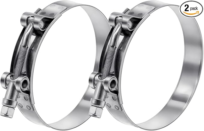 2 Pack 3.75 inch T-Bolt Hose Clamps, Stainless Steel_304 Working Range 102mm-110mm for 3.75" Hose ID, Turbo Intake Intercooler Clamp for Automotive