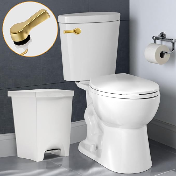 Hibbent 2 Pack Universal Front Mount Toilet Handle Tank Flush Lever Replacement Handle with Stainless Steel Flapper Chains for Most Front Mount Toilets- Brushed Gold