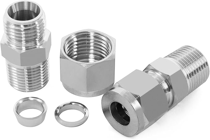 ChillWaves 304 Stainless Steel Compression Tube Fitting, 1/4" OD x 3/8" NPT Male Compression Union Connector(5-PACK)