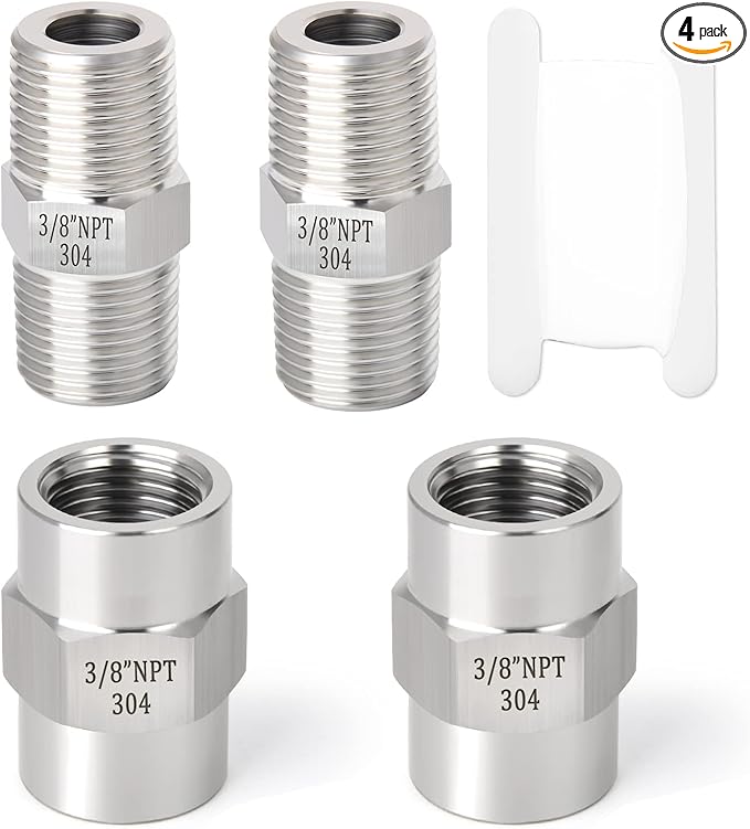 GASHER 4PCS 304 Stainless Steel Pipe Fitting, Hex Nipple Hex Coupling, 3/8" x 3/8" NPT Male Thread Pipe, 3/8Inch x 3/8Inch NPT Female Thread Pipe
