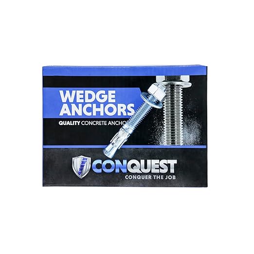 Conquest 1/2" x 3-3/4" Zinc Plated Wedge Anchors (Box of 25) – High Performance Concrete Anchors – Rust Resistant Zinc Plating for Dry Interior Environments – Heavy Duty Fastener for Concrete