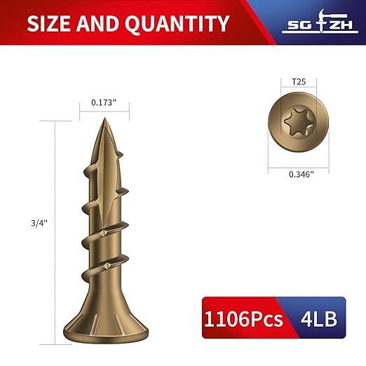 #8 x 3/4" Deck Screws (1106Pcs) 4lb. Carbon Steel, Yellow, Flat Head, Rust Resistant epoxy Coated, with T25 Star Bit
