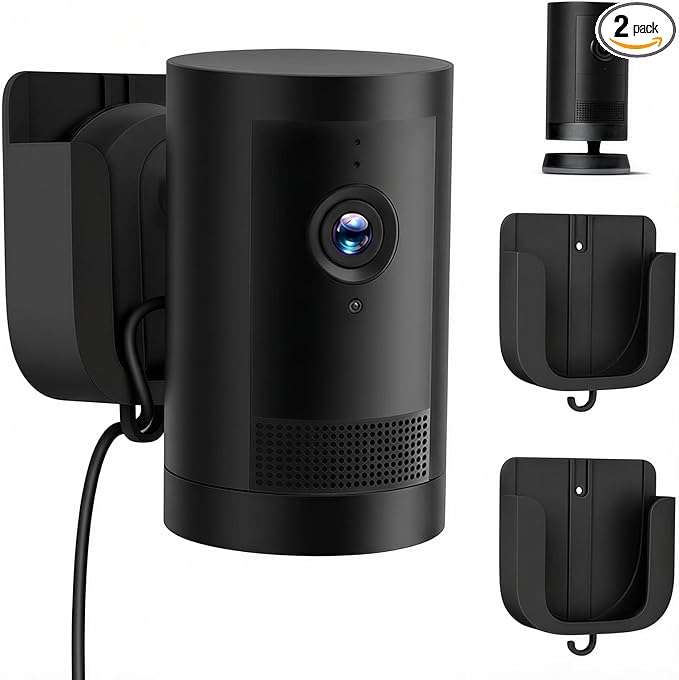 No Drill Wall Mount for Ring Outdoor Cam Plus, Adhesive Indoor Camera Mount with Strong Tape and Screws, Two Ways Easy Installation, 2Pack(Black)