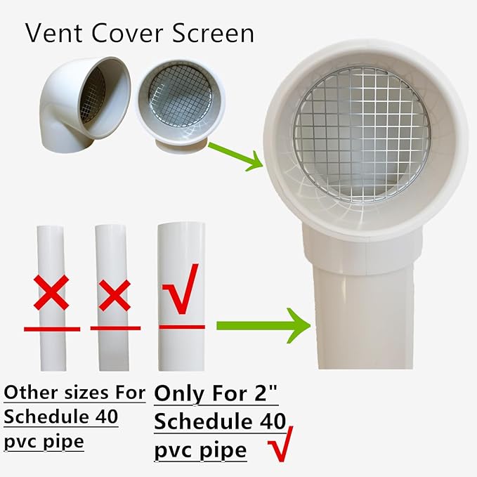PVC Vent Cap 1 pcs 90-Degree for 2" Schedule 40,PVC Termination Cap,Vent Cover Screen,Round Furnace PVC Pipe Stainless Steel Roof Vent Cap,Installation not Required That PVC Elbow,or Coupling