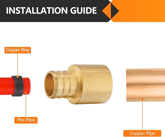 20-Pack HeSun PEX Fittings, 1" PEX x 1" Female Sweat Adapter (Over Copper Tube), Brass Crimp Fitting for ASTM F1807(PEX1807137-20)