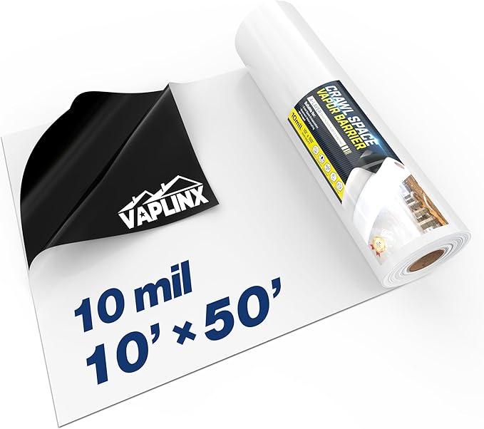 Crawl Space Vapor Barrier, 10 Mil Vapor Barrier, 10' x 50', Drop Cloth Moisture Barrier Covering for Crawlspace Encapsulation, Thick Plastic Sheeting, Polyethylene Film, Black and White Panda Film
