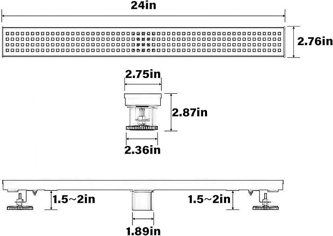 24 Inch Linear Shower Drain Bathroom Kitchen Golden Floor Drain Removable Capsule Pattern Cover Accessories Shower Drain 304 Stainless Steel Drain with Hair Strainer Adjustable Leveling Feet