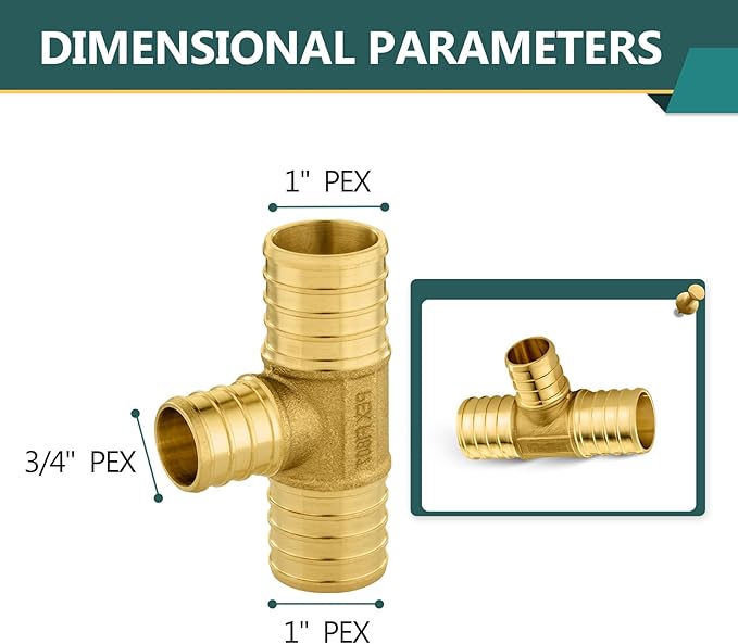 100-Pack PEX Fittings Niikappu 1"x1"x3/4" Pex Tee, Brass Crimp Pipe Fittings for PEX Pipes, ASTM F1807
