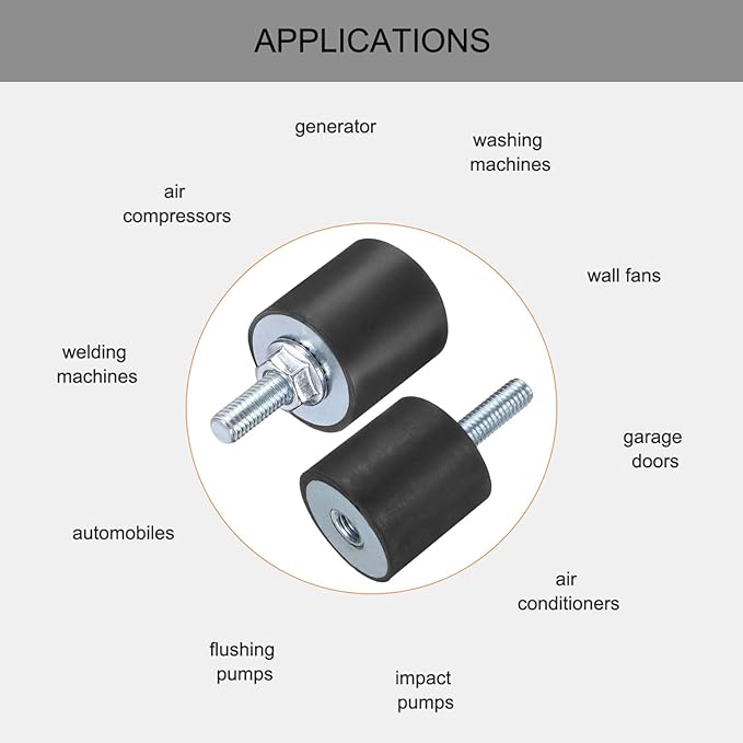 uxcell 6pcs M6x18mm Rubber Isolator Mounts with Studs 20x20mm Male Female Vibration Shock Absorber Zinc Plated Cylindrical Thread Mounts Anti Vibration Isolators with 6pcs M6 Lock Nuts