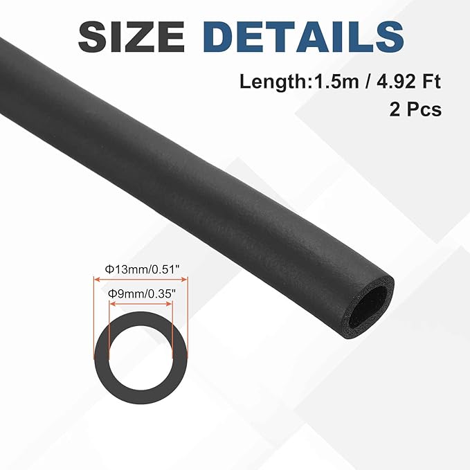 2pcs 1/3" ID Pipe Insulation Foam Tube, EPDM Pipe Cover 1/2" OD Wrap Roll Bar Tubing 4.9FT Long - Insulation Freeze Heat Preservation for Guitar Stand/AC Units/Exercise Machine