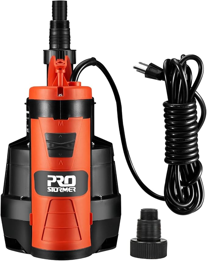 Prostormer Sump Pump, 1/2HP 2110GPH Sumbersible Water Pump, Portable Electric Pump with Build-in Float Switch for pool draining, Crop Irrigation, Yard and Flooded Cellar