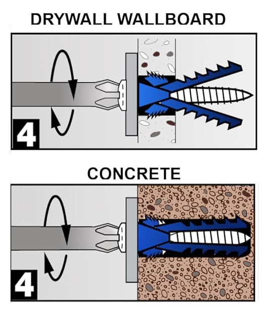 T.K.Excellent Plastic Drywall Anchors and Screws Kit, Ribbed Anchors Assortment Screws Kit, Wall Anchor Kit 400Pcs