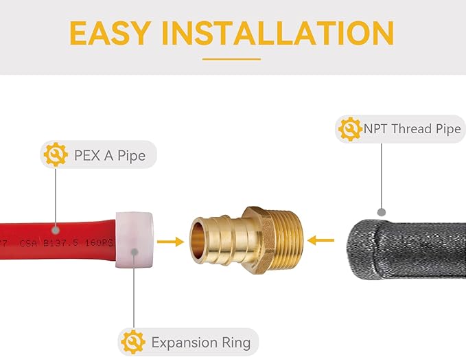 100 Pack PEX-A Fittings,3/4"x 3/4" Brass Expansion Male NPT Adapter,F1960 Male Threaded Adapter for Pex A Tubing(PEX1960018-100Pack)