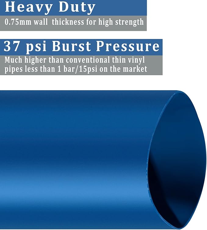 Pool Backwash Hose 1 1/2 inch × 50 ft Thicken Blue Water Discharge Pipe Lay Flat Tubing Hose for Backwash Pool Filter, Drain Pool Pond Water (1.5in-50ft, Vinyl Tubing)