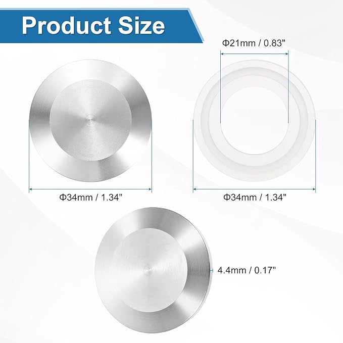 uxcell Stainless Steel Sanitary Fitting Clamp End Cap 1-1/4" (34mm) Solid Tube End Cap with Silicone Gasket for Food Beverage Cosmetics Factory Pipes