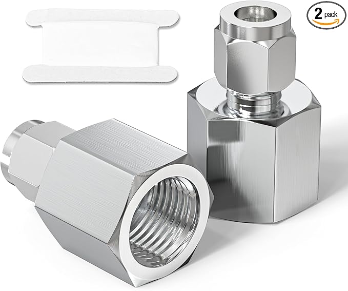 TAISHER 2PCS 304 Stainless Steel Compression Tube Pipe Fitting Connector, 1/4" Tube OD x 1/2" NPT Female Straight Adapter