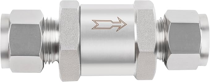 Yoebor 316 Stainless Steel Detachable Compression Check Valve 3/8" OD x 3/8" OD One Way Non-Return Valve for Water Oil Gas, 1pc