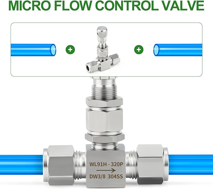 TAISHER 1PCS 304 Stainless Steel Reduce Port 3mm Needle Valve 3/8" OD，Accurate Dials For Micro Flow Control Instrument Gauge Water Gas Oil
