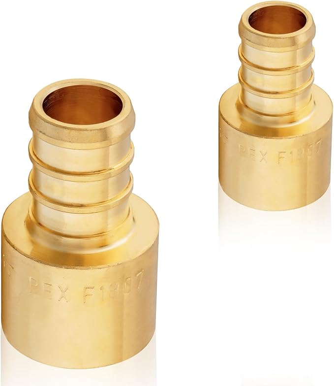 50-Pack HeSun PEX Fittings, 1/2" PEX x 1/2" Female Sweat Adapter (Over Copper Tube), Brass Crimp Fitting for ASTM F1807(PEX1807127-50)