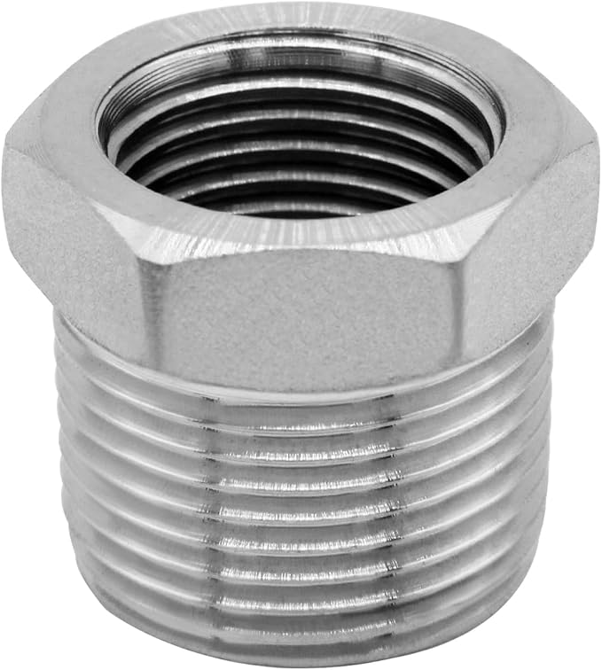 Stainless Steel 3/4" Male NPT to 1/8" Female NPT Reducer Hex Bushing Pipe Fitting Adapter (pack of 5)