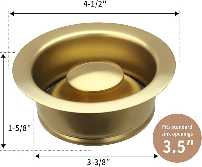 Akicon Kitchen Sink Brass Gold Finish Garbage Disposal Flange Stopper, One Size Disposal Rim, Fit 3-1/2 Inch Standard Sink Drain Hole