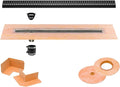 All-in-one Waterproof Linear Shower Drain Kit with 36 Inch Off-set Outlet Channel Body (KL1VO60E90) and Drain Grate Assembly (Cover) in Square Design with Matte Black Finish (KL1B19MGS90)
