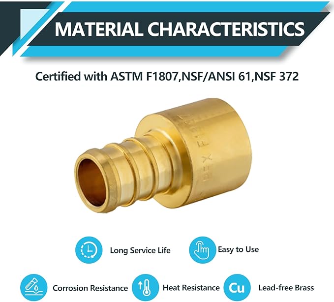 (5-Pack) PEX Fittings, Pex 1"x1" Female Sweat Copper Adapter, Brass Crimp Fittings, for PEX Tubing Pipe Plumbing, ASTM F1807(PEX1807137)