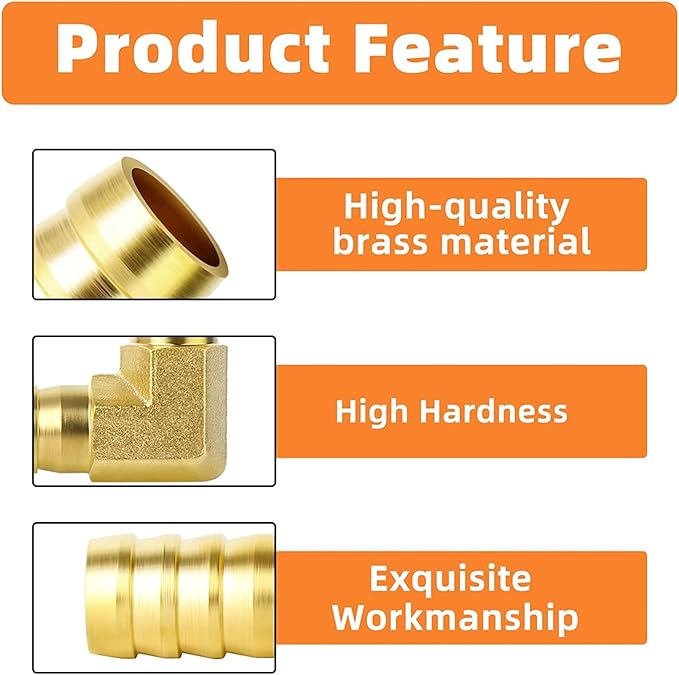 GASHER 5 Pieces Brass Hose Barb Reducer, 5/8 Inch to 5/8 Inch Barb Hose ID 90 Degree L Right Angle Elbow with 10 Hose Clamps, Brass Barb Reducer SPLICER Fitting Fuel/AIR/Water/Oil/Gas/WOG