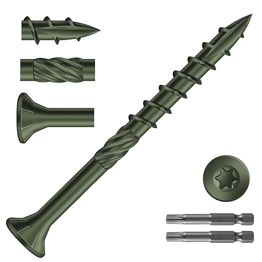 #8 x 2 Inch Deck Screws (510Pcs) 4lb. Carbon Steel, Green, Flat Head, Rust Resistant epoxy Coated, with T25 Star Bit