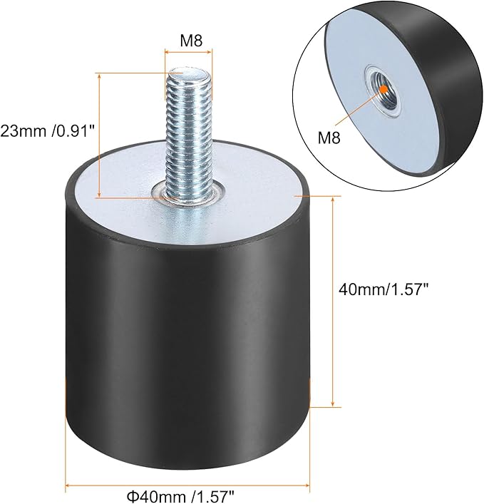 uxcell 6pcs M8x23mm Rubber Isolator Mounts with Studs 40x40mm Male Female Vibration Shock Absorber Zinc Plated Cylindrical Thread Mounts Anti Vibration Isolators with 6pcs M8 Lock Nuts
