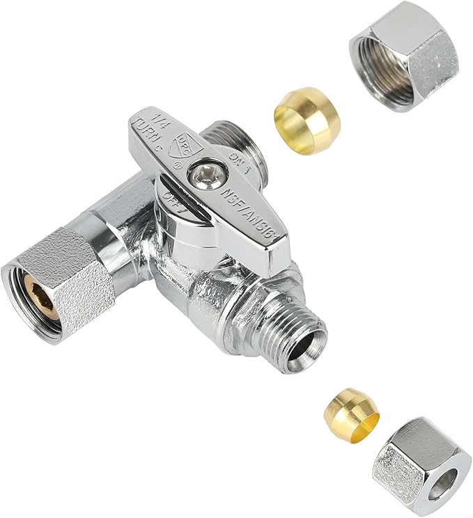(Pack of 5) EFIELD 1/4-Turn Stop Tee Compression Stop Valve, 3/8" OD x 3/8" OD x 3/8" COM OD, Chrome Plated Brass, UPC Certified,(VALVE465-5PCS)