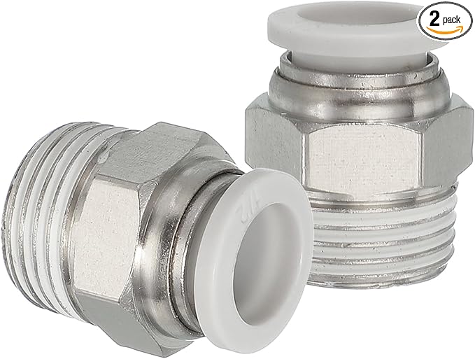 MECCANIXITY 2 Pcs NPT Push to Connect Air Fittings, Male Straight 1/2" Tube OD x 1/2" NPT Thread Air Quick Connector Coupling Adapter for Gas Hose Pneumatic Tools, White