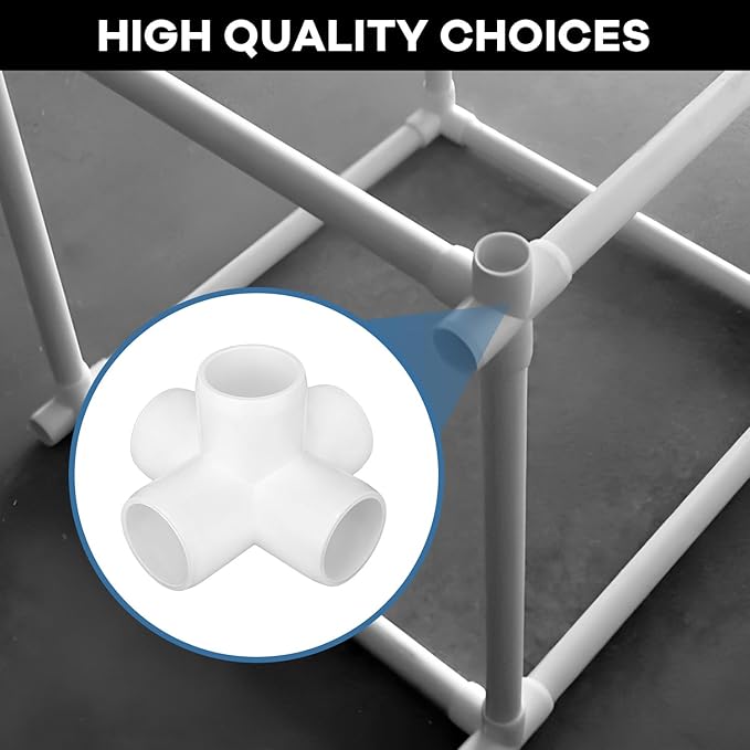 8-Pack 1 inch 5 Way PVC Fitting Elbow Furniture Grade Pipe Connector for DIY PVC Shelf Greenhouse Support Structure Frame