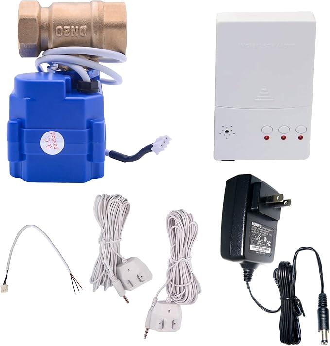 E-SDS Water Leak Detector with Shutoff Valve Sounds Alarm, Automatic Water Leak Shut Off Valve System for Pipes 3/4 NPT, Flood Prevention for Laundry,Water Heaters and More