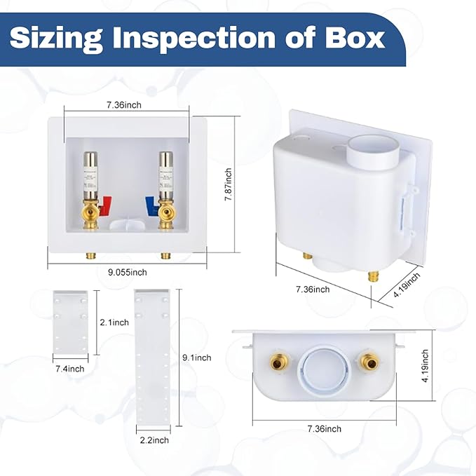 50-Pack GUOFIS Washing Machine Outlet Box,1/2 Inch PEX-A Expansion Inlet x 3/4 Inch MHT Outlet, Laundry Washer Box with Stainless Steel Water Hammer Arrestor (Center Drain)