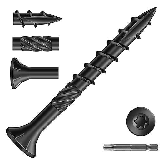 #8 x 1-1/2" Deck Screws (143Pcs) 1lb. Carbon Steel, Black, Flat Head, Rust Resistant epoxy Coated, with T25 Star Bit