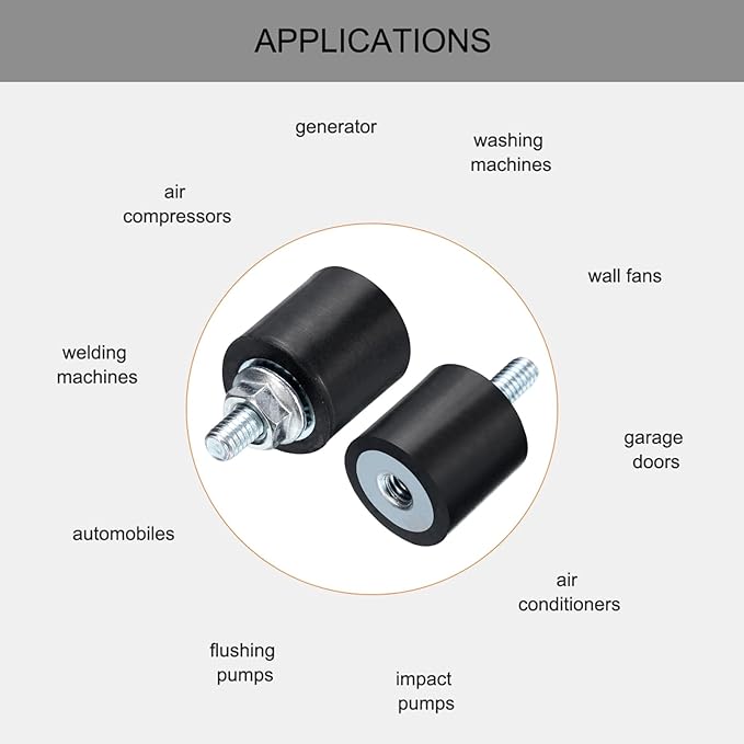 uxcell 8pcs M4x10mm Rubber Isolator Mounts with Studs 15x15mm Male Female Vibration Shock Absorber Zinc Plated Cylindrical Thread Mounts Anti Vibration Isolators with 8pcs M4 Lock Nuts
