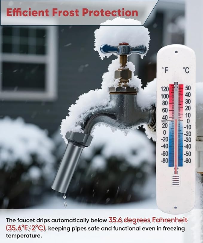 Outdoor Faucet Winter Freeze Protection Valve, Activates at Water Temperature Below 35.6°F/ 2°C, 3/4-Inch Thread Frost Proof Faucet Cover for for Garden, Lawn & Yard Spigot, Grey, 1Pack