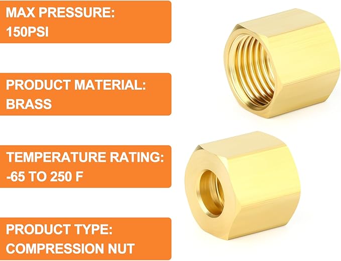 GASHER 20PCS Brass 1/8" Compression Fitting, Brass Compression Nut