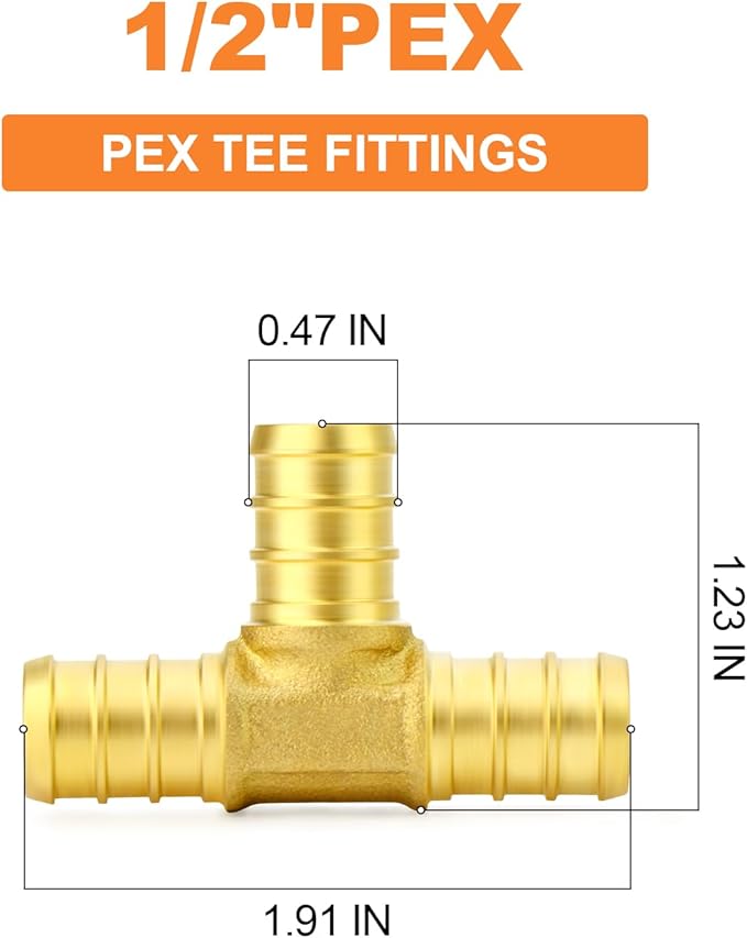 GASHER 20Pcs No Lead Brass 1/2" Pex Tee Fittings, 1/2 Inch Pex Fittings for Pex Tubing